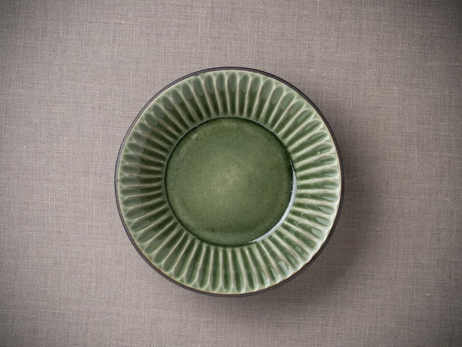 雅峰窯／丹波・立杭】｜ 丸鎬・鉢（真っすぐ鎬）｜ 緑(Olive-Green