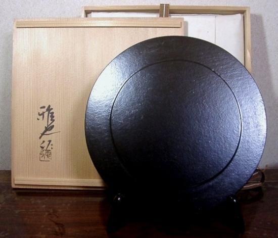 一閑張 三世鈴木表朔作(雅也) 一閑塗干菓子盆 無傷 共箱 古物 一閑張 三世鈴木表朔作(雅也) 一閑塗干菓子盆 無傷 共箱 古物
