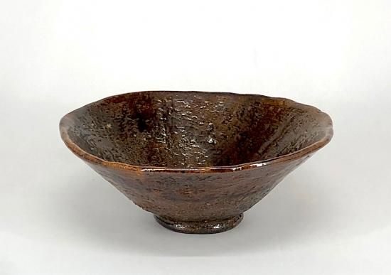 楽焼 大樋長楽作 飴釉 平茶碗 在銘 「大樋・長楽」無傷 共箱 古物。