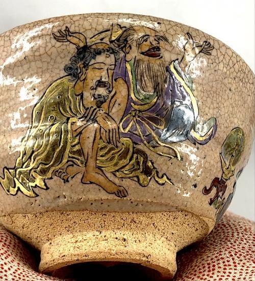 出雲焼 楽山窯 長岡住右衛門(空味)作 漢人画 茶碗 無傷 箱誂 保証 出雲焼 楽山窯 長岡住右衛門(空味)作 漢人画 茶碗 無傷 箱誂 保証