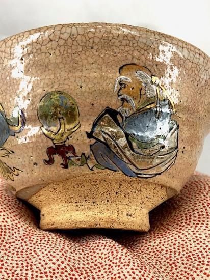 出雲焼 楽山窯 長岡住右衛門(空味)作 漢人画 茶碗 無傷 箱誂 保証 出雲焼 楽山窯 長岡住右衛門(空味)作 漢人画 茶碗 無傷 箱誂 保証