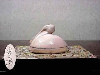 江戸初期〜中期 萬延元年献上品 古志野鶴香合 共箱 東さ6-1028☆2F