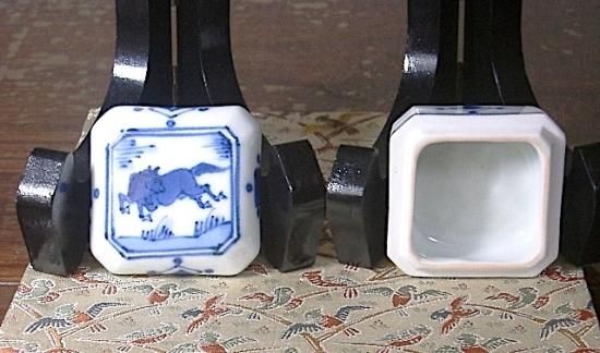 京焼・清水焼 大丸北峰（二代） 作 染付 馬香合 無傷 共箱。