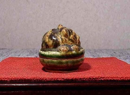 彫塑 富山 松村秀太郎 作 虎 香合 無傷 共箱。