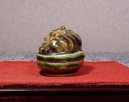 彫塑 富山 松村秀太郎 作 虎 香合 無傷 共箱。
