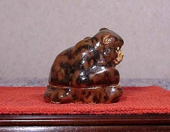彫塑 富山 松村秀太郎 作 猿 香合 無傷 共箱。