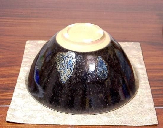 茶道具 京焼 清水焼 谷口良三作 辰砂 内達磨染付 茶碗 共箱 V
