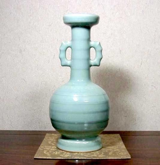 リアル 今日庵 保証 無傷 共箱 花瓶 青磁 作 加藤丈佳 日吉窯 花器、壷