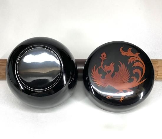 Ｎ７８９　棗　『塗師　前端雅峯作』『鳳凰蒔絵』『平棗』　共箱　茶道具 漆工 前端雅峰 作 白檀塗 鳳凰紋 平棗 共箱 無傷。
