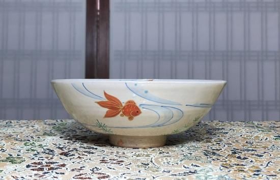京焼・清水焼 小倉陶房 作 夏茶碗 在銘「金魚」② 新品 化粧箱