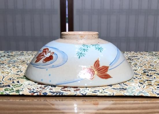 京焼・清水焼 小倉陶房 作 夏茶碗 在銘「金魚」② 新品 化粧箱