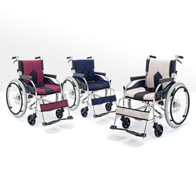 マキテックカラーズKC-1自走用車椅子アルミ製介助ブレーキエアータイヤ背折れドラムブレーキ