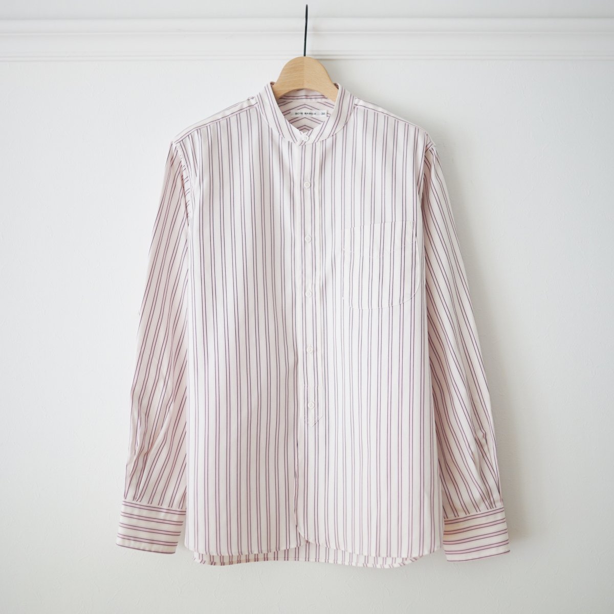 Scye  STRIPED COTTON OXFORD GRANDAD COLLAR SHIRT - PALE PINK