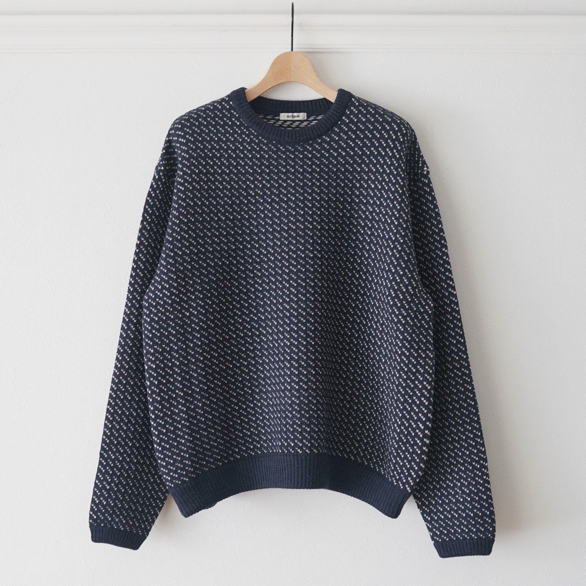 11/26ȯۡINTERIM ƥ 60'S ALPACA BIRD'S EYE HEAVY CREW SWEATER - NAVY/WHITE