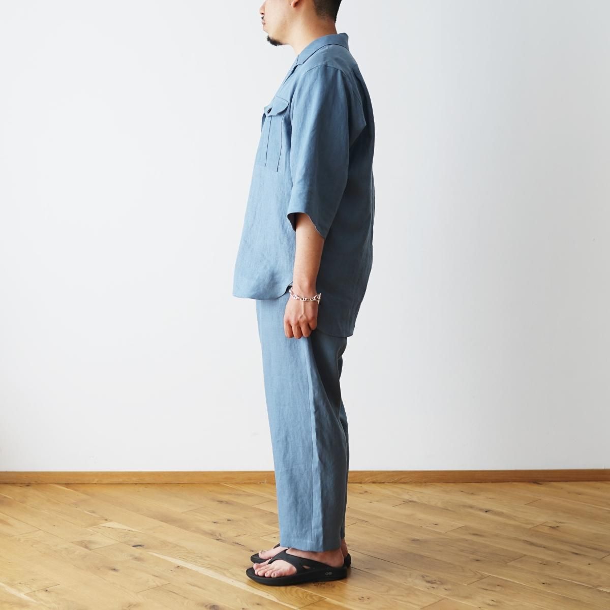 RAKINES ラキネス】 LINEN WEATHER / KINCHAKU PANTS - WORK BLUE 