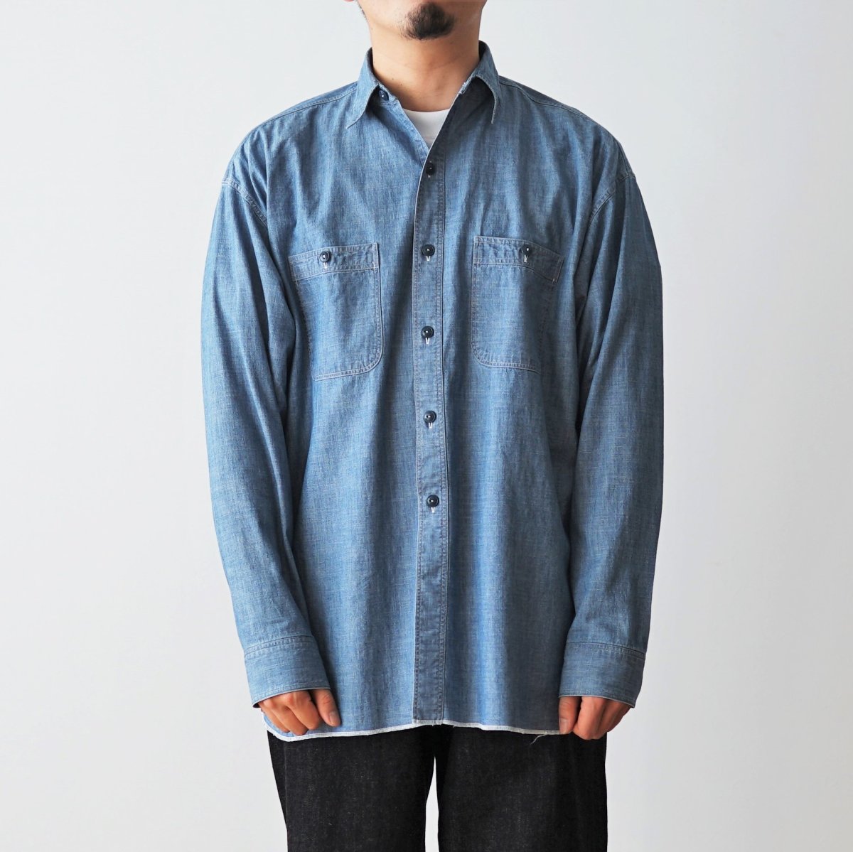 INTERIM インテリム】 USED WASH HYPER BIG MILITARY SHUTTLE CHAMBRAY SHIRT - U.BLUE  / PARK ONLINE STORE