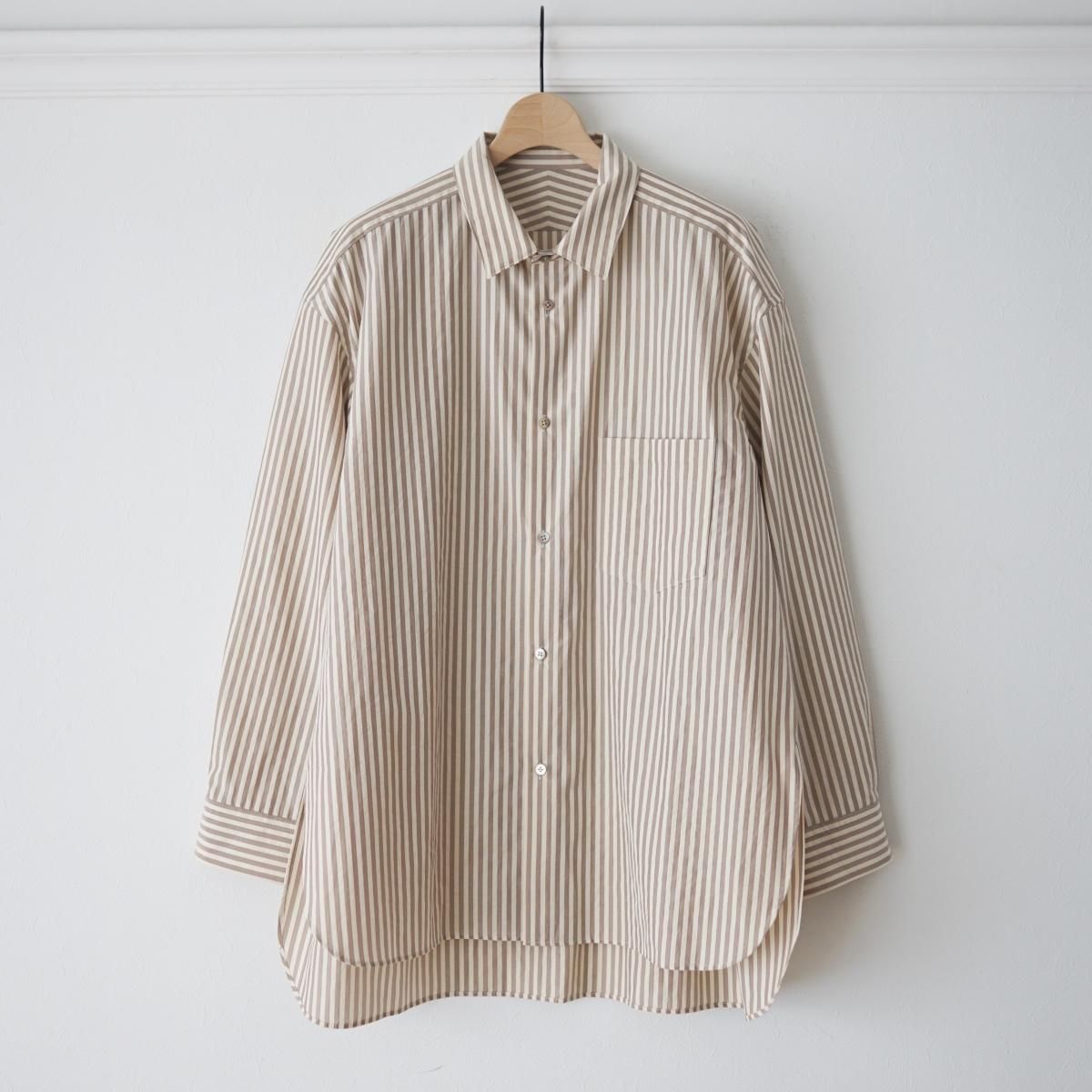 URU  COTTON SILK STRIPE REGULAR COLLAR SHIRTS - BROWNBEIGE