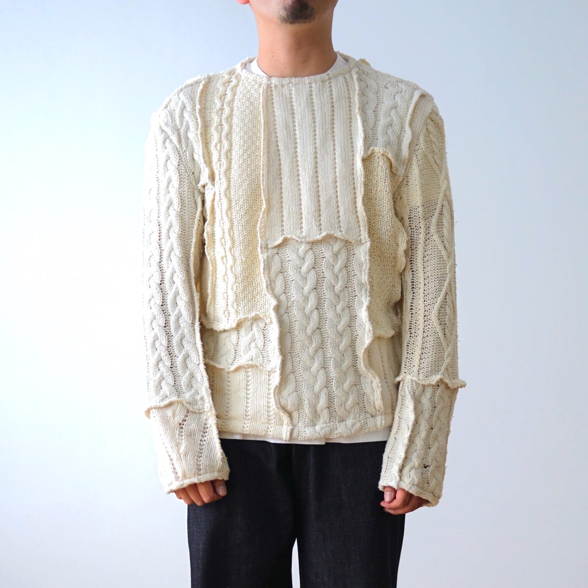 【SEEALL シーオール】 OVERSIZED PATCHWORK CABLE CREW NECK - NATURAL / PARK ONLINE  STORE