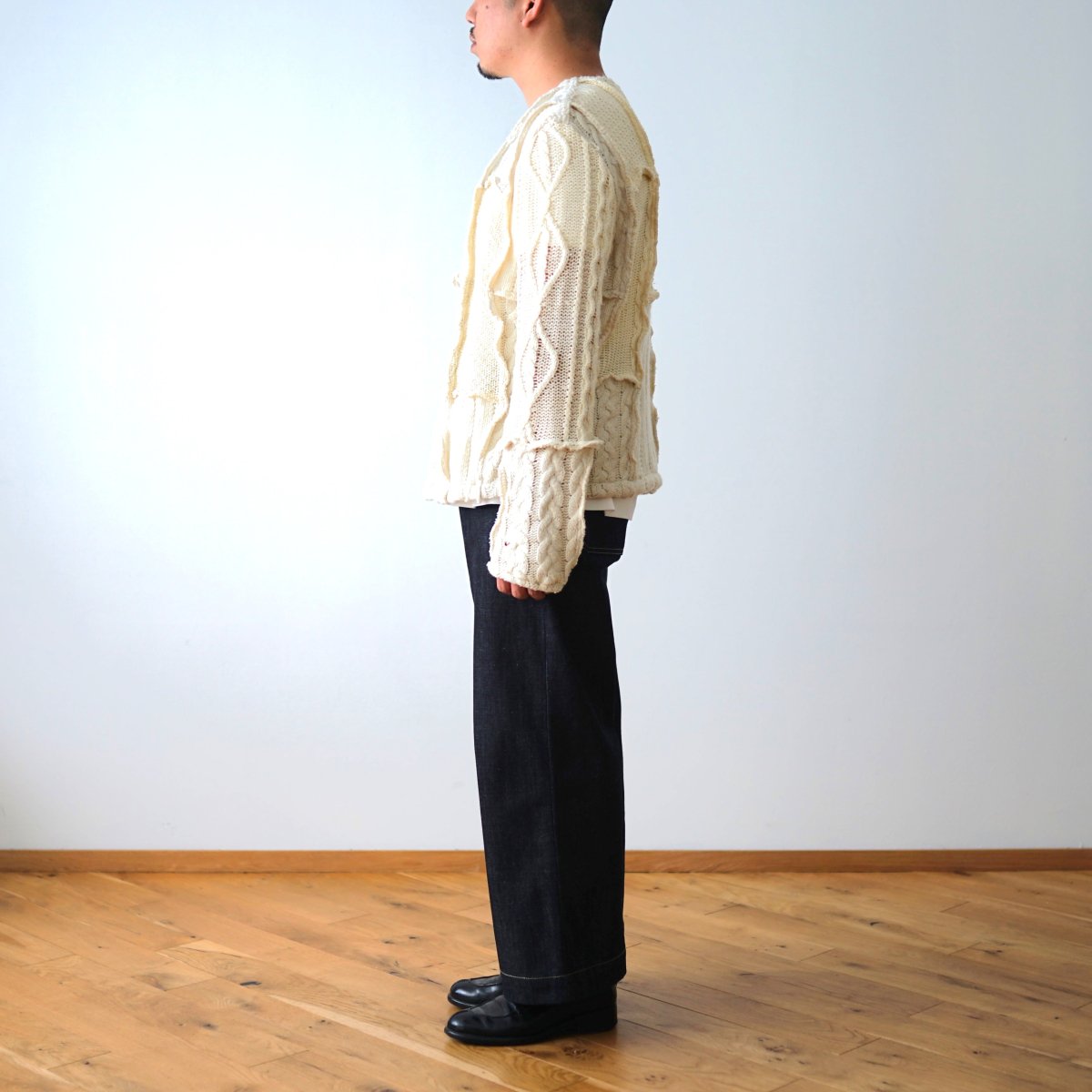 SEEALL シーオール】 OVERSIZED PATCHWORK CABLE CREW NECK - NATURAL 