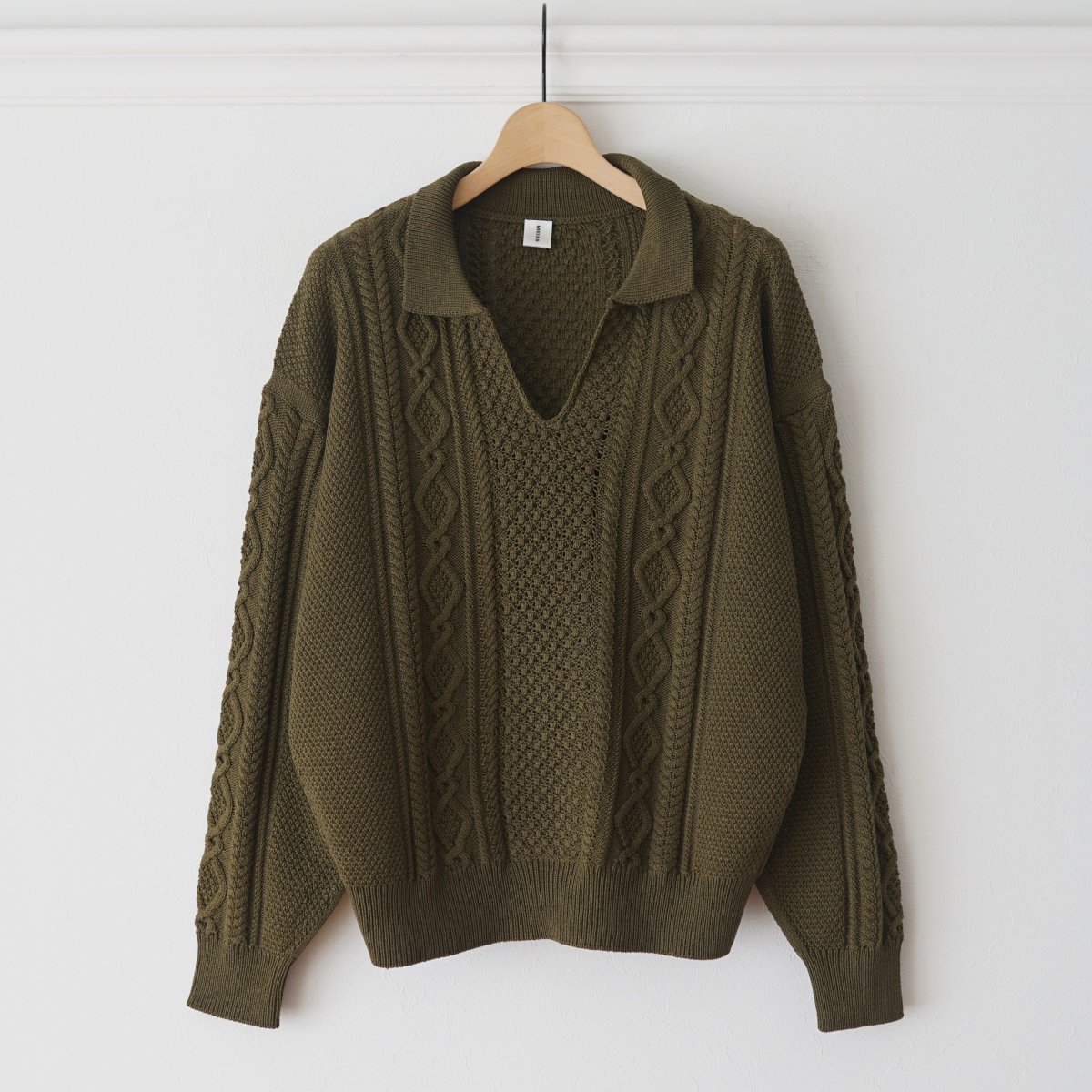 【MEIAS メイアス】 LILY W/PE CABLE SKIPPER PULL OVER - OLIVE