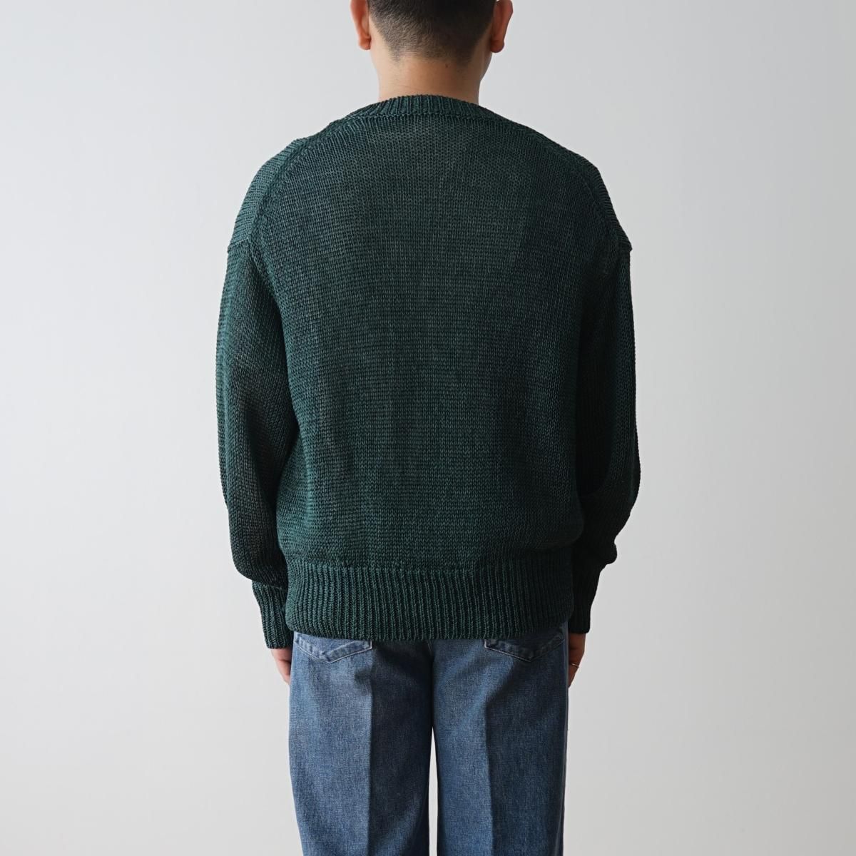 MEIAS メイアス】 BRIGHT LINEN LOW GAUGE PULL OVER - GREEN