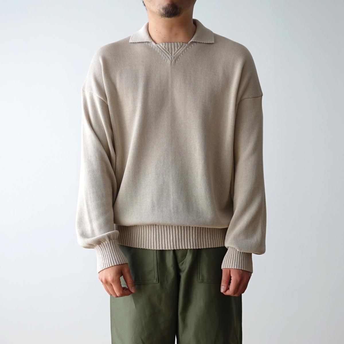 refomed リフォメッド】 OLD MAN KNIT POLO - IVORY / PARK refomed リフォメッド】 OLD MAN KNIT POLO - IVORY / PARK