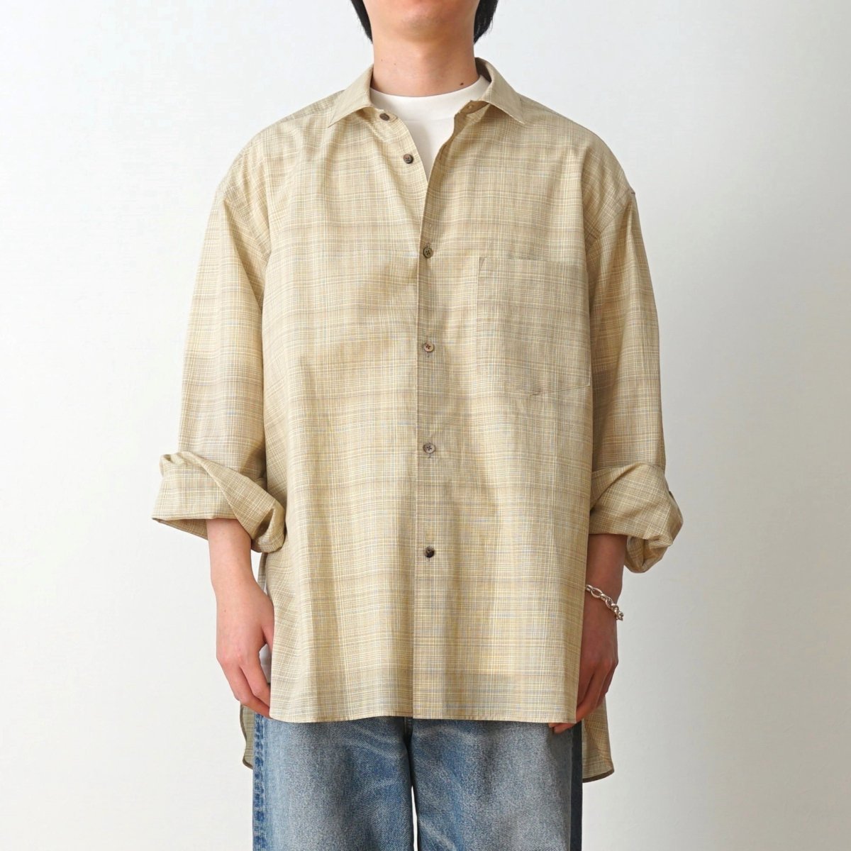 【URU ウル】 COTTON CHECK / REGULAR COLLAR L/S SHIRTS - BEIGE / PARK ONLINE  STORE