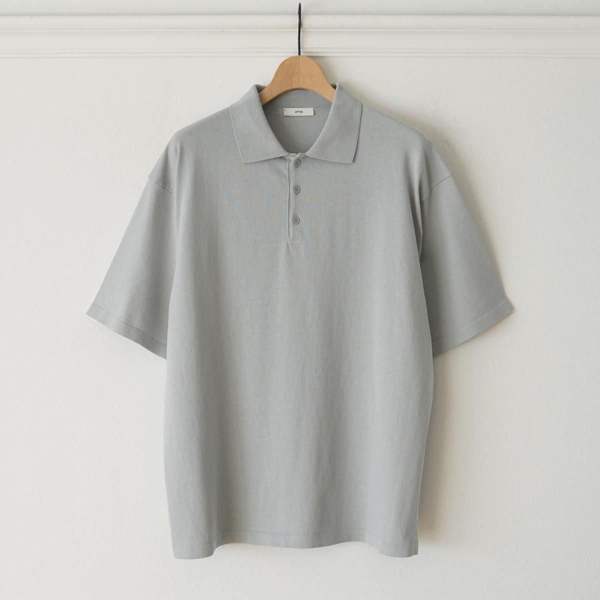ATON / ȥ FRESCA KNIT CREW POLO KNIT - SAX