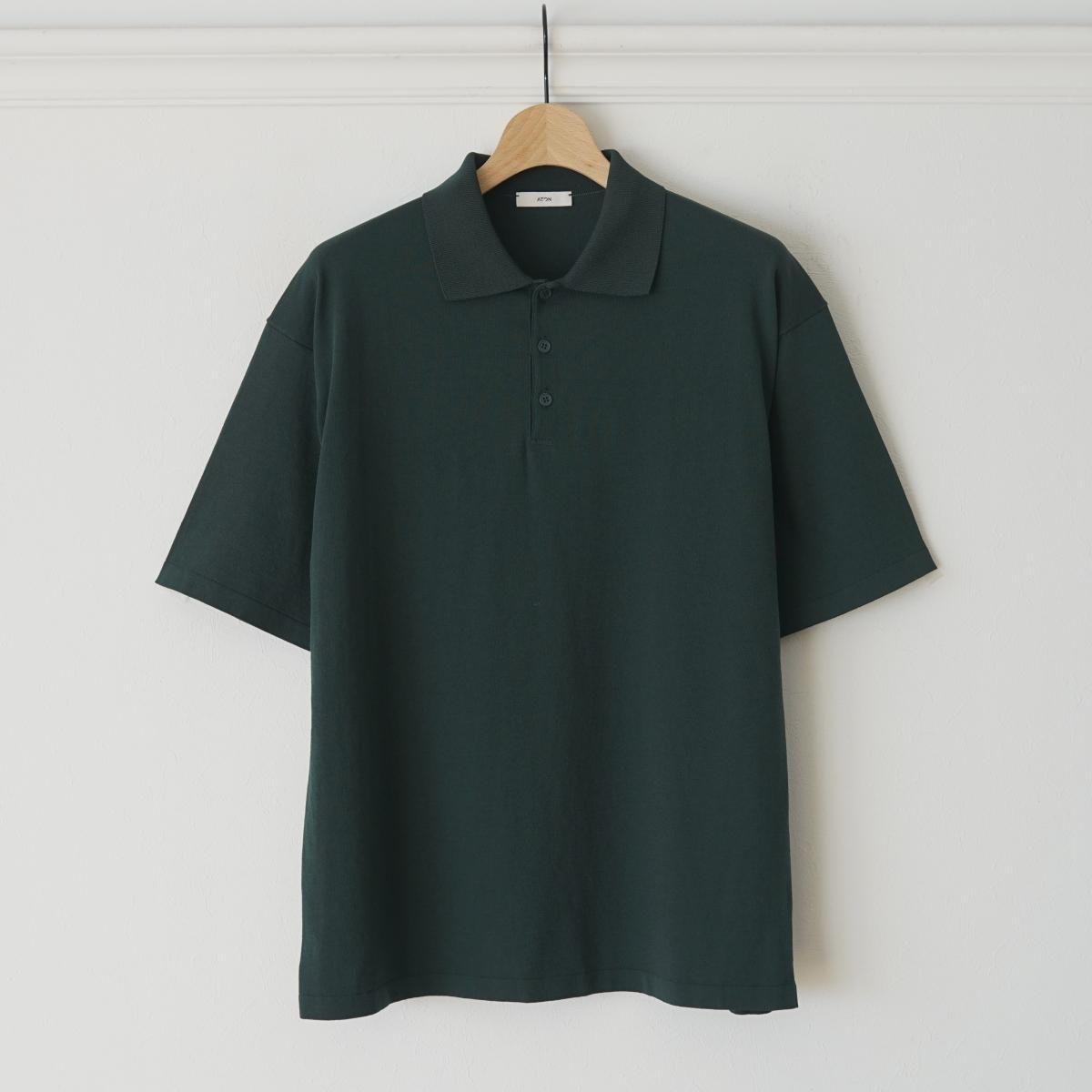 ATON / ȥ FRESCA KNIT CREW POLO KNIT - GREEN