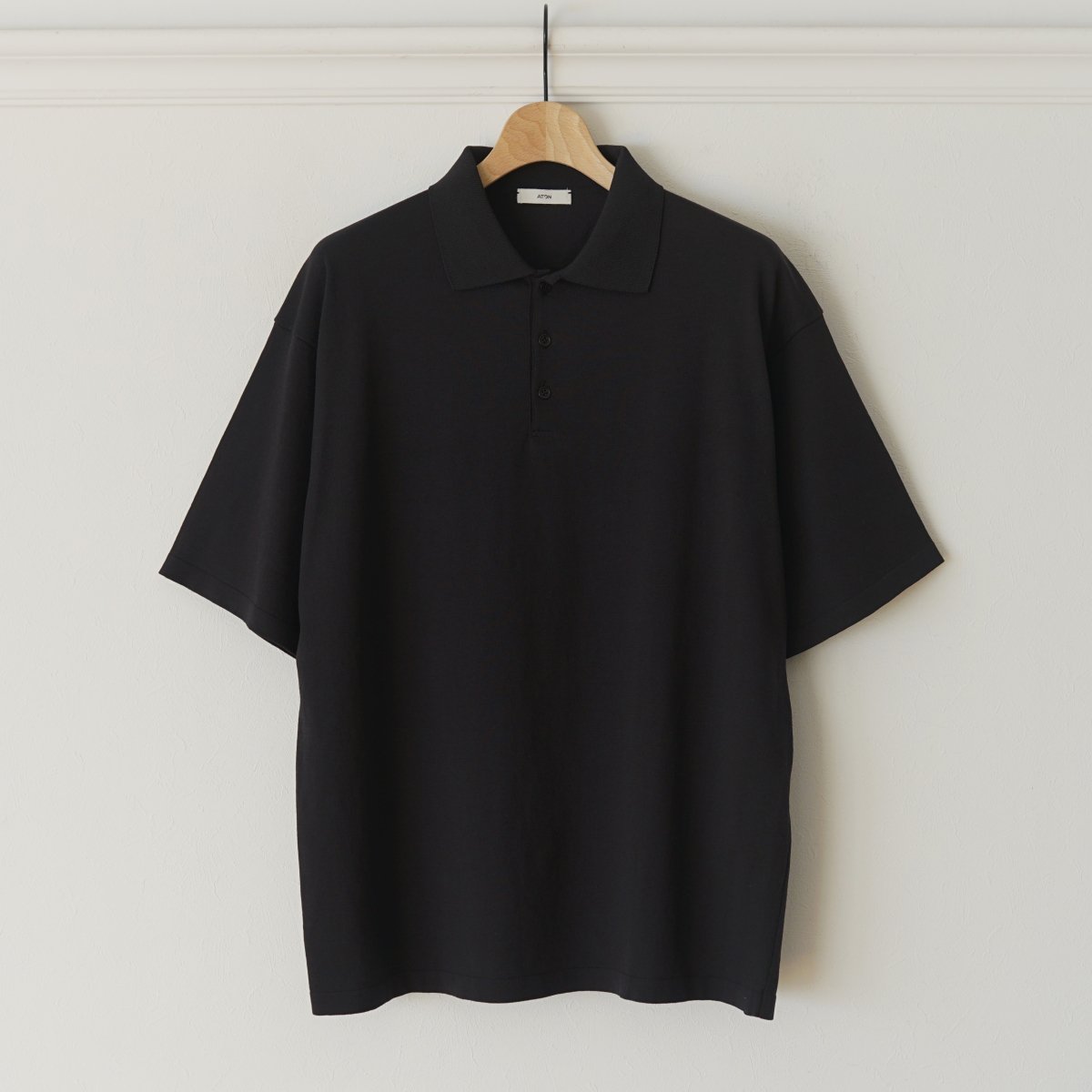 【ATON エイトン】 FRESCA KNIT CREW POLO KNIT - BLACK / PARK ONLINE STORE