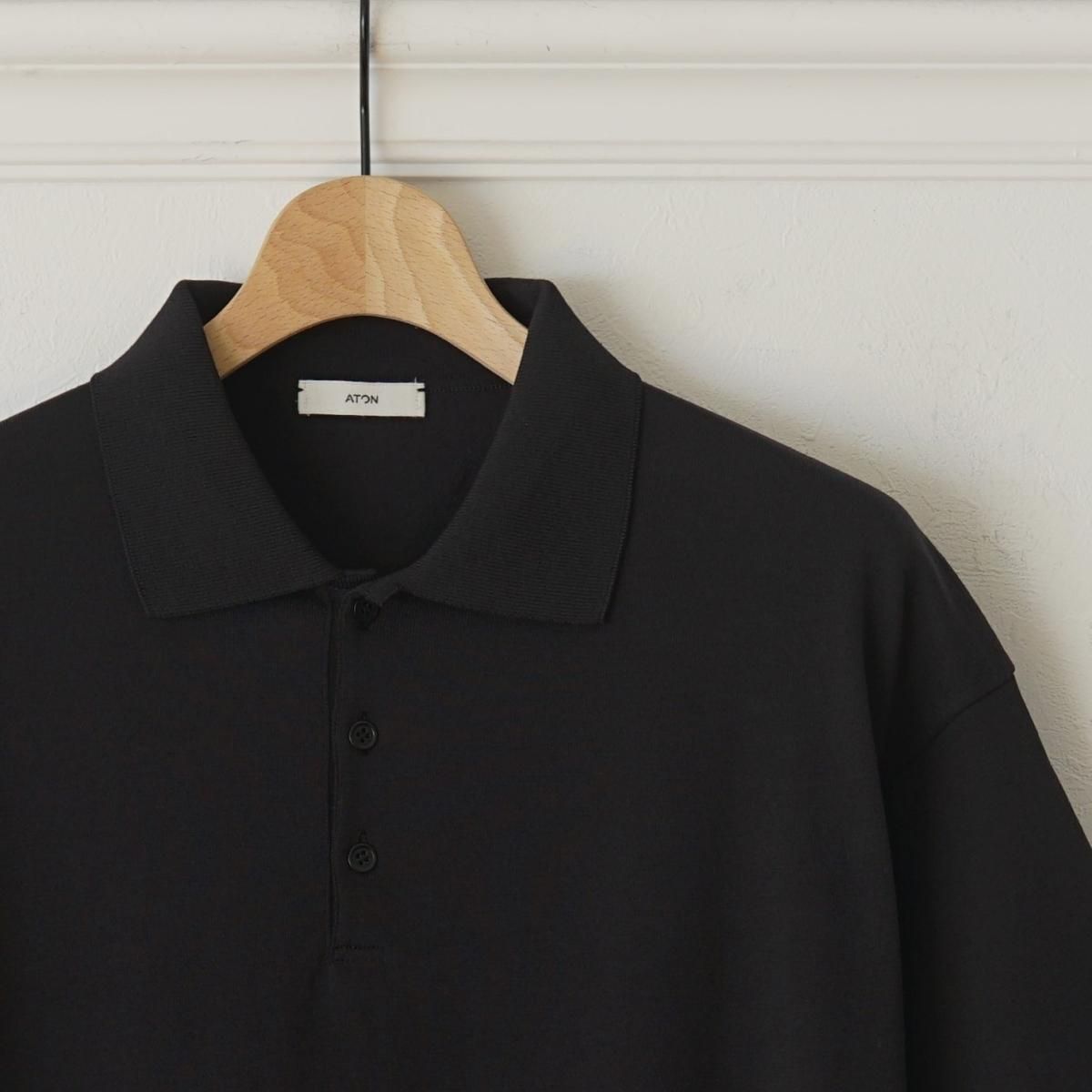 ATON エイトン】 FRESCA KNIT CREW POLO KNIT - BLACK / PARK