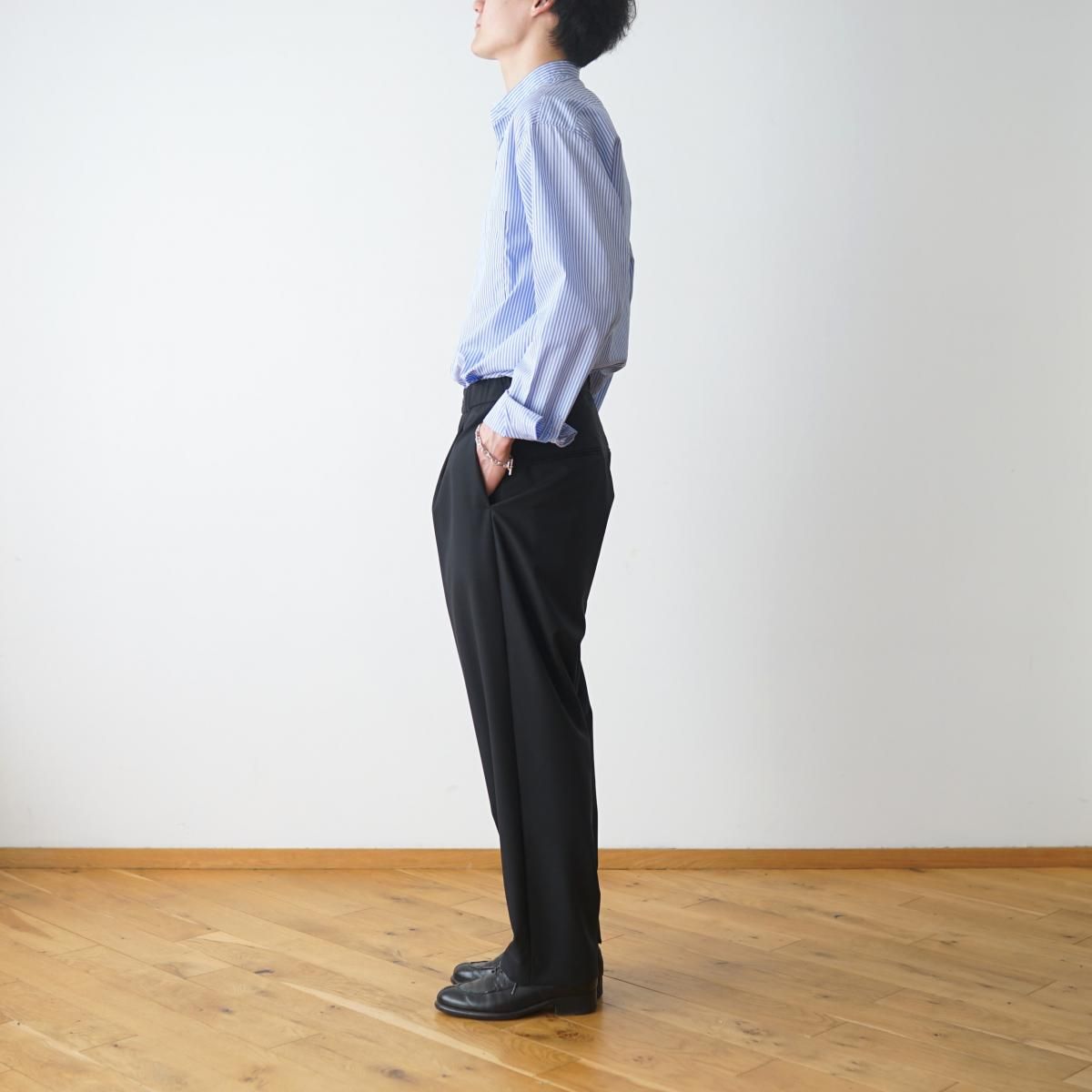 ATON エイトン】 WOOL TROPICAL TAPERED EASY PANTS - BLACK ATON エイトン】 WOOL TROPICAL TAPERED EASY PANTS - BLACK