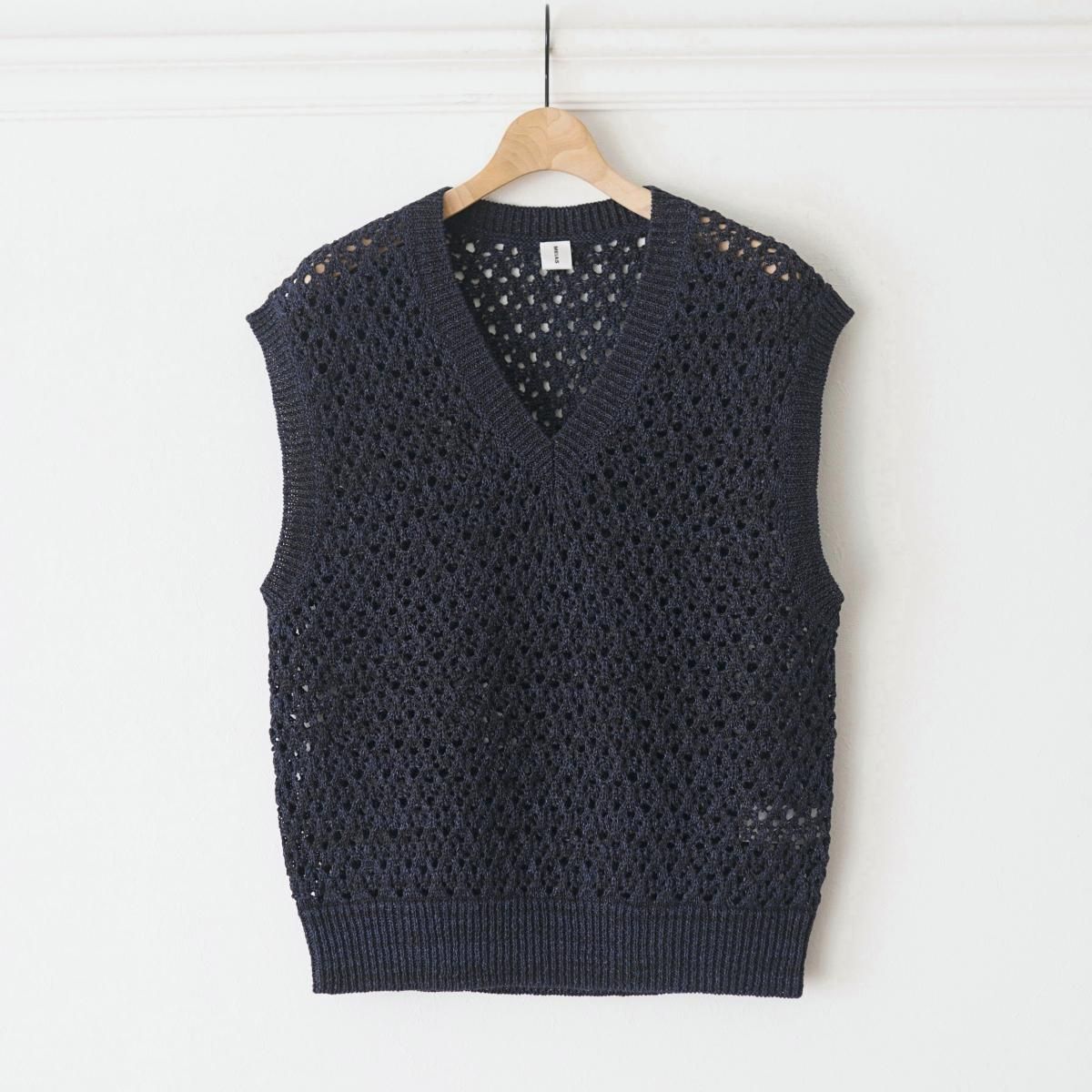 2025 SSۡMEIAS / ᥤ PAPER YARN MESH VEST - NAVY