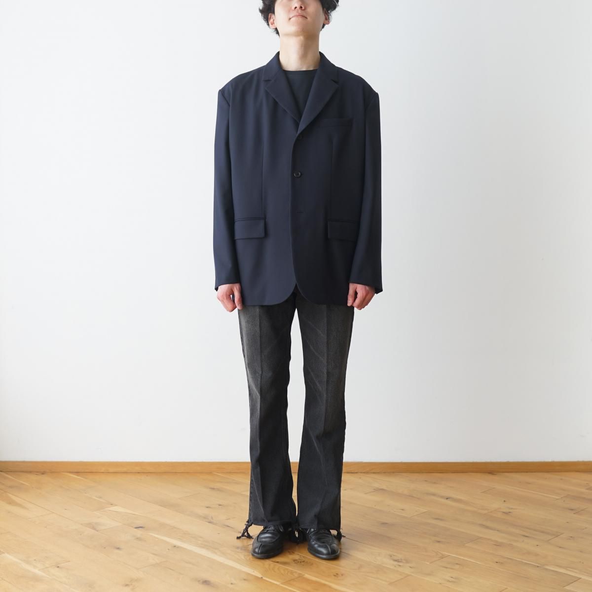 INSCRIRE / アンスクリア】 WOOL BACK OPEN JACKET - NAVY