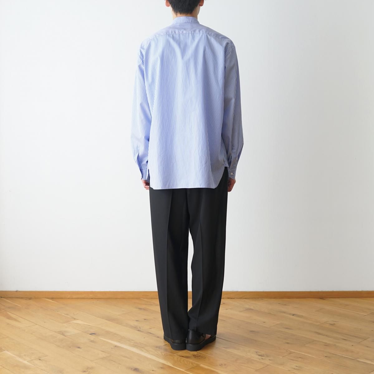 トップス The CLASIK COLLARLESS SHIRT STRIPE 46 The CLASIK COLLARLESS SHIRT STRIPE 46