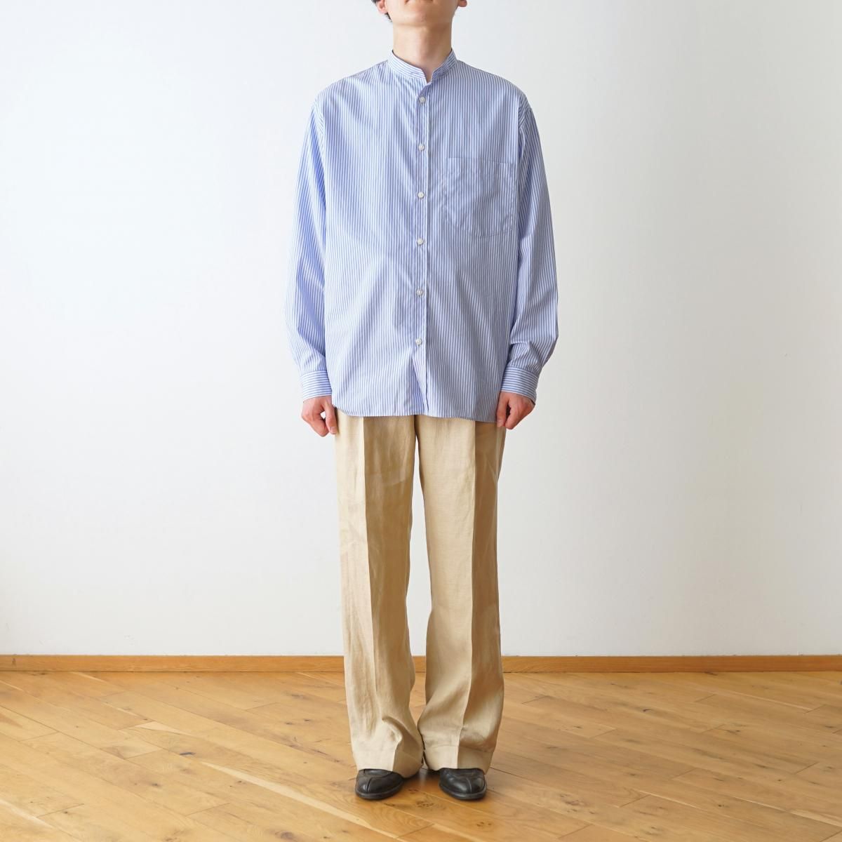 トップス The CLASIK COLLARLESS SHIRT STRIPE 46 The CLASIK COLLARLESS SHIRT STRIPE 46 トップス