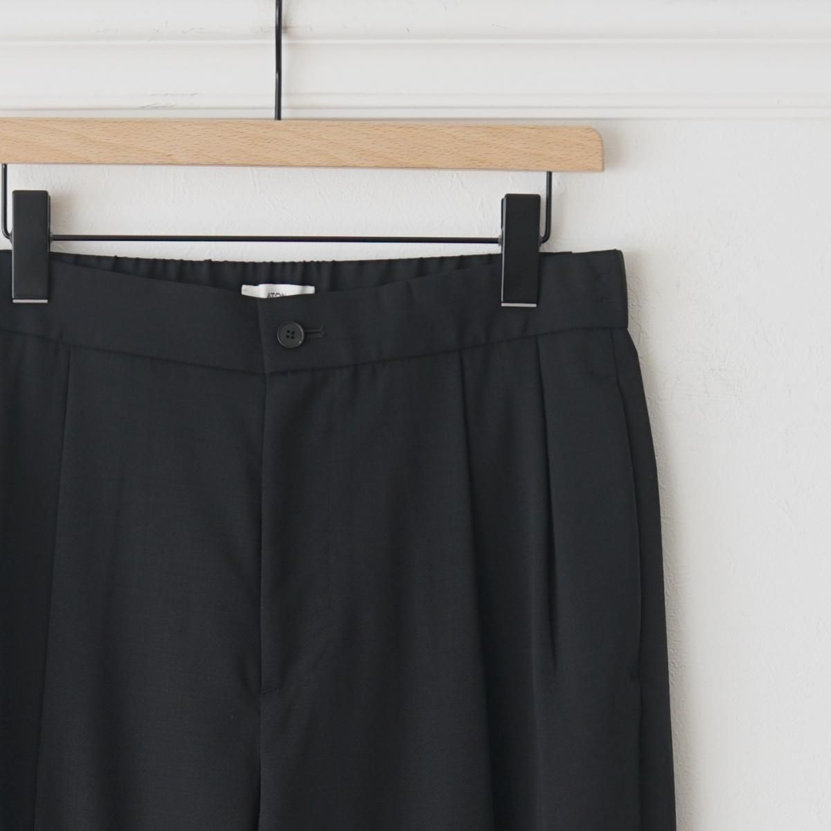 ATON ウール タックパンツ BLACK ATON エイトン ウールギャバジンタックテーパードパンツ