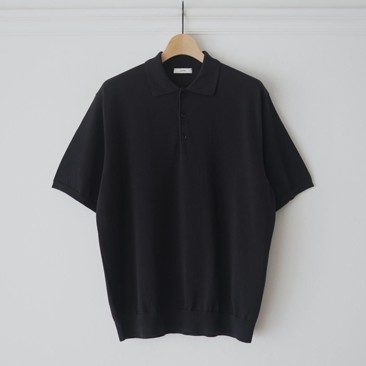 2025 S/SۡATON / ȥ COTTON WASHI KNIT HALF SLEEVE POLO SWEATER - BLACK
