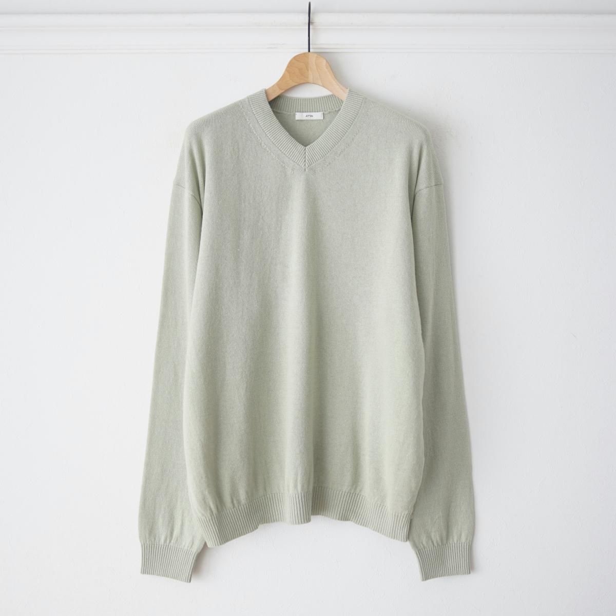 11/1ȯۡ25AWۡATON / ȥ LINEN WOOL BRUSHED | V-NECK SWEATER - GREEN