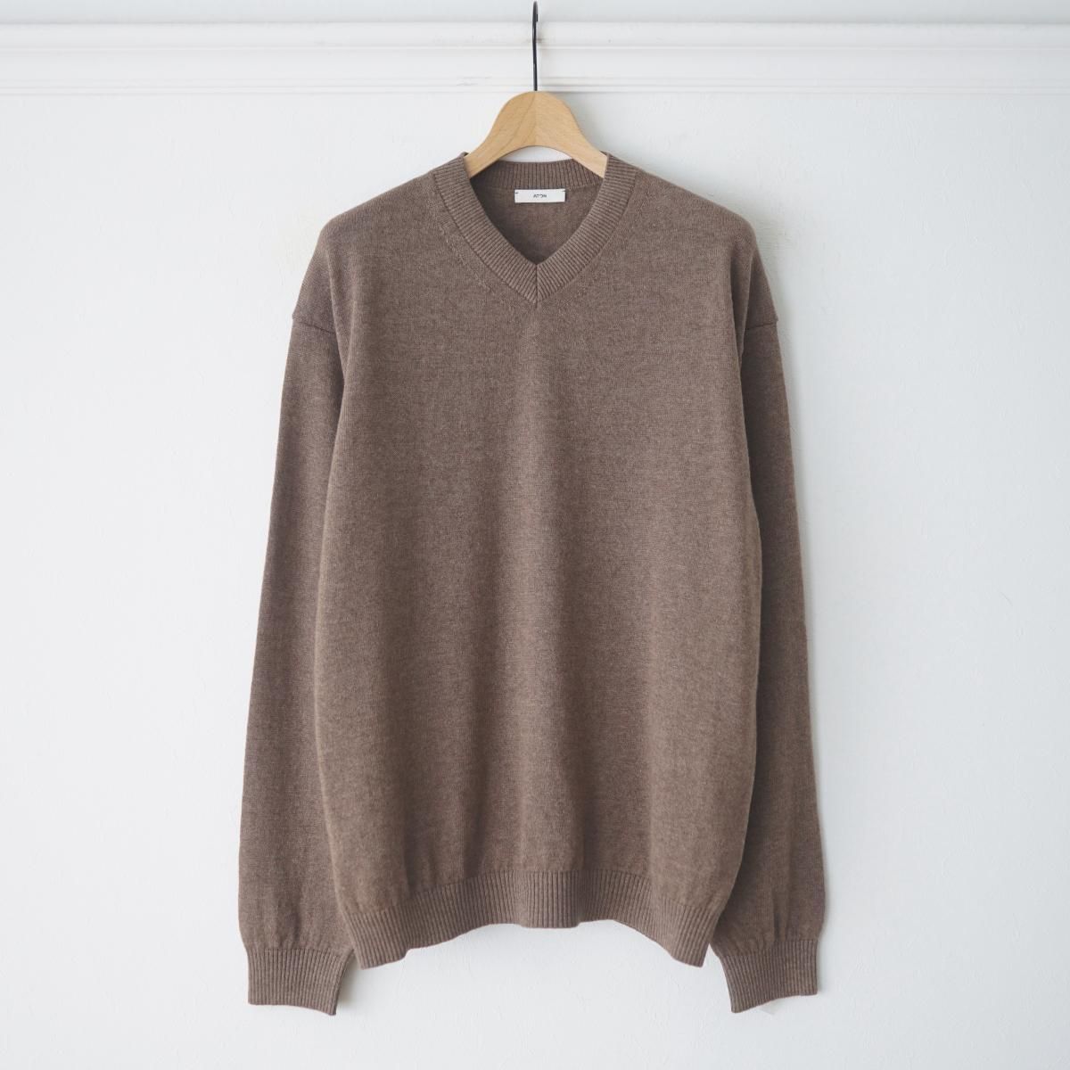 11/1ȯۡ25AWۡATON / ȥ LINEN WOOL BRUSHED | V-NECK SWEATER - CAMEL