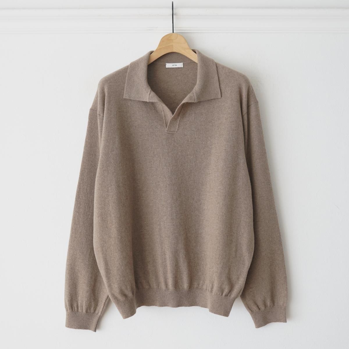 9/20ȯۡ25AWۡATON / ȥ SUPER LIGHT WOOL | SKIPPER POLO SWEATER - BEIGE