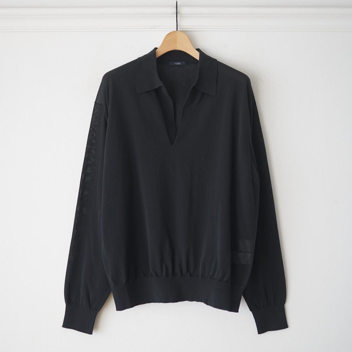 9/10ȯۡ25AWۡYLEVE / 졼 SHEER RIB KNIT SKIPPER POLO - BLACK