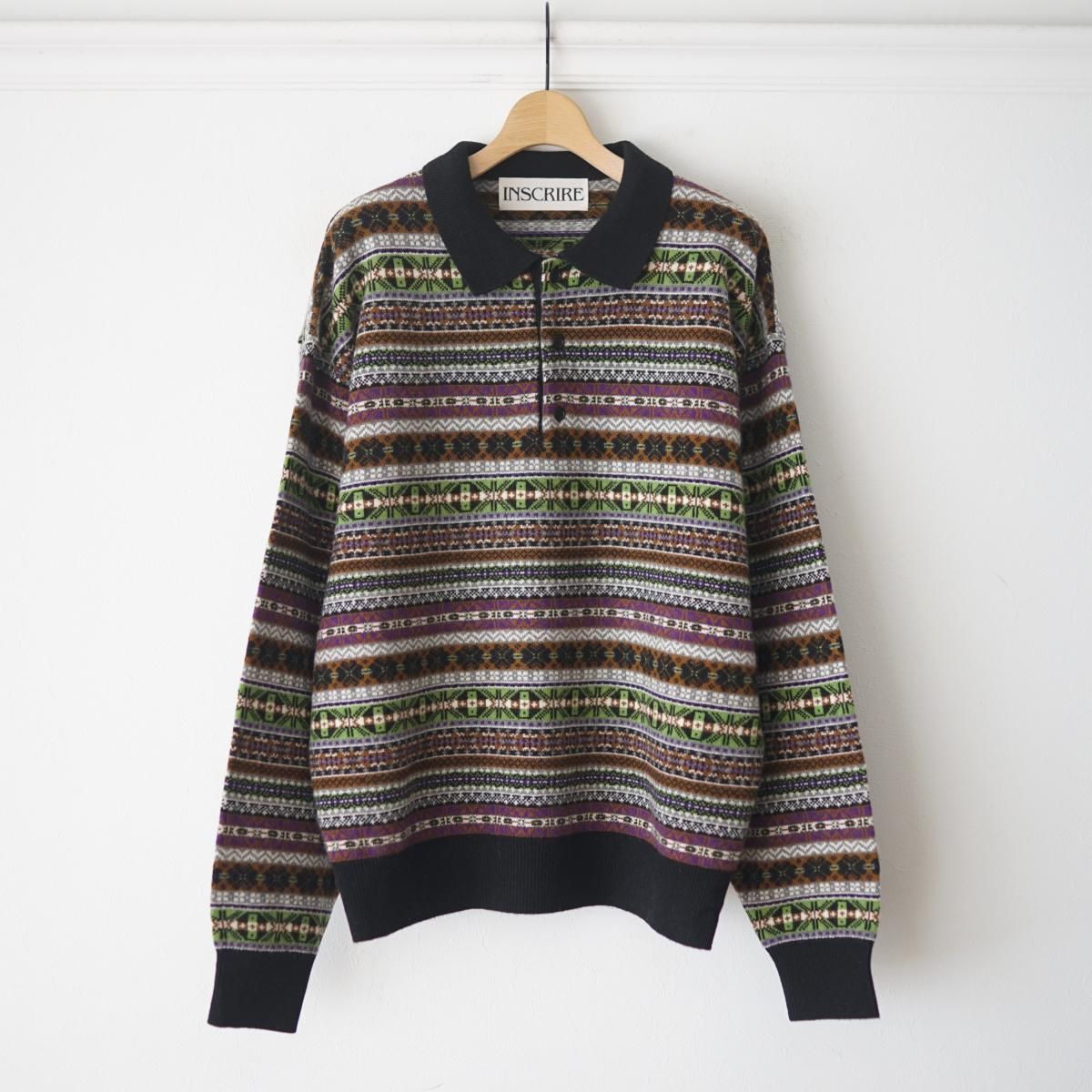 【25AW】【INSCRIRE / アンスクリア】 FAIRISLE POLO SWEATER - BLACK MULTI