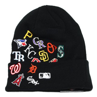 NEWERA ˥塼 MLB TEAM LOGO ALLOVER CUFF KNIT CAP/BLACKxMULTI