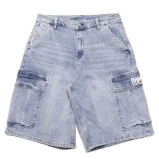 PRO CLUB ץ HEAVYWEIGHT BAGGY FIT DENIM CARGO SHORTS/LIGHT STONEWASH