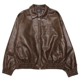 FUBU ե FAUX LEATHER STUDS PATCH JACKET/BROWN