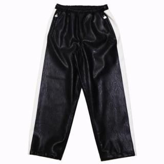 FUBU フブ FAUX LEATHER TRACK PANTS/BLACKxWHITE