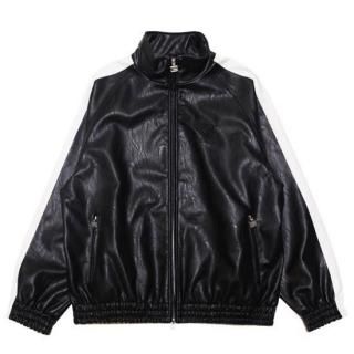 FUBU フブ FAUX LEATHER TRACK JACKET/BLACKxWHITE