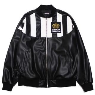 WORLD OF TROOP ɥ֥ȥ롼 TROOP CHAMPION LEATHER JACKET/BLACKxWHITE