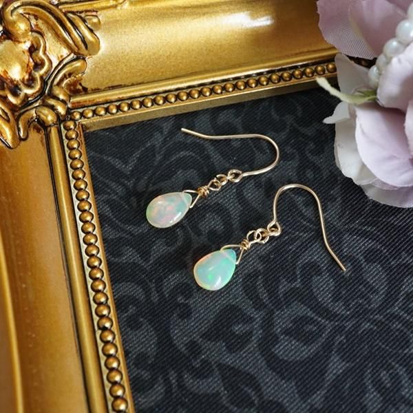 幸せのレインボー♪*無限の可能性」14KGF 宝石質オパール イヤリング